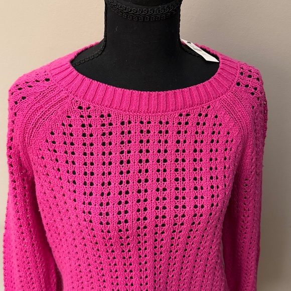 Talbots Pink Open Knit Sweater Petite Medium NWT. 100% cotton - Picture 3 of 7